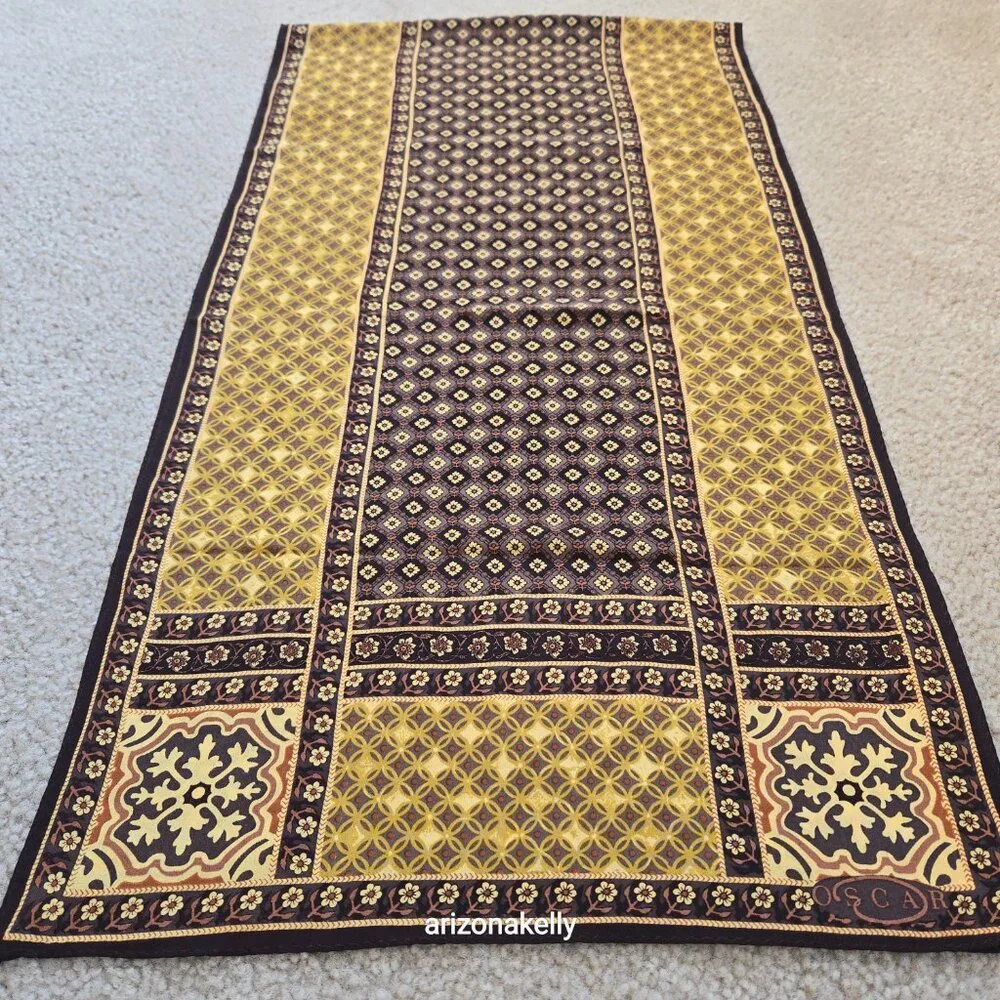 Unused Oscar de la Renta Silk Oblong Scarf Yellow Brown Flowers - Picture 7 of 15